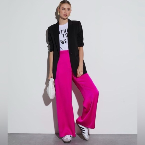 Zara Pants - 🏷️Zara Fuschia Pink Wide Leg Trouser Pants High Rise Office Siren menswear